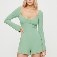 Victorine Long Sleeve Romper Sage