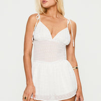 Guessing Game Ruched Romper White