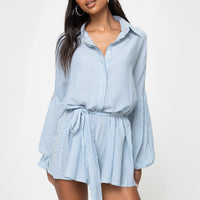 Megz Long Sleeve Romper Blue
