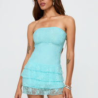 So Gorgeous Strapless Frill Playsuit Blue
