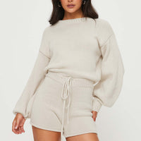 Harmony Balloon Sleeve Knit Romper Beige
