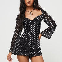Wandra Polka Dot Long Sleeve Romper Black / White