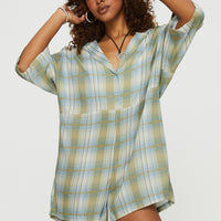 Caraliia Romper Green/Blue Check