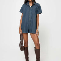 Dottey Denim Romper Dark Wash