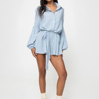 Megz Long Sleeve Romper Blue