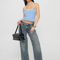 Franki Halter Layered Top Blue Multi Stripe