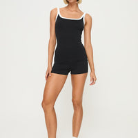 Side Stripe Romper Black / White Stripe