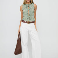 Apero Shirred Tie Front Top Green / White Stripe