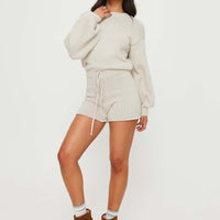 Harmony Balloon Sleeve Knit Romper Beige