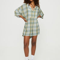Caraliia Romper Green/Blue Check