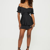 Poppins Off Shoulder Romper Black