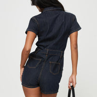 U Know Whats Up Romper Dark Denim