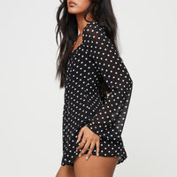 Wandra Polka Dot Long Sleeve Romper Black / White