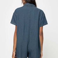 Dottey Denim Romper Dark Wash