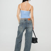 Franki Halter Layered Top Blue Multi Stripe