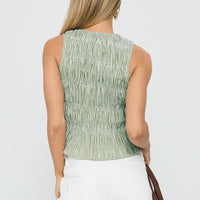 Apero Shirred Tie Front Top Green / White Stripe