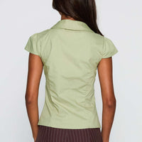 Crowd Control Collared Top Sage