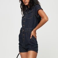 U Know Whats Up Romper Dark Denim