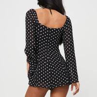 Wandra Polka Dot Long Sleeve Romper Black / White