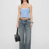 Franki Halter Layered Top Blue Multi Stripe