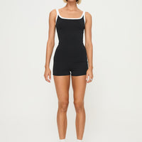 Side Stripe Romper Black / White Stripe