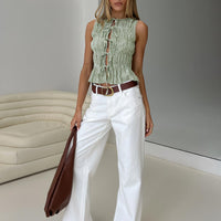 Apero Shirred Tie Front Top Green / White Stripe