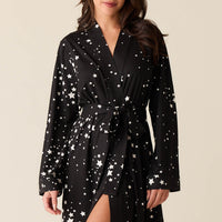 Meadow Cloud Jersey Classic Short Robe in Black Stars