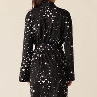 Meadow Cloud Jersey Classic Short Robe in Black Stars