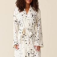 Meadow Cloud Jersey Classic Short Robe in White Stars
