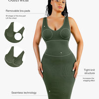 Shapewear Deep V-Neck Tummy Control Midi Dress