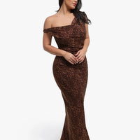 Shapewear Leopard Cowl Neck Ruched Sculpting Maxi Dress