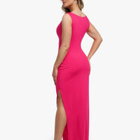 Shapewear Solid Cowl Neck Ruched Sculpting Maxi Dress