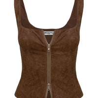 Rodeo Faux Suede Zip Through Top Brown
