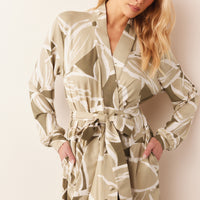 Skyler Cloud Jersey Banded Long Robe in Fern