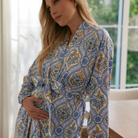 Skyler Cloud Jersey Banded Long Robe in Villeroy