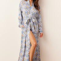 Skyler Cloud Jersey Banded Long Robe in Villeroy