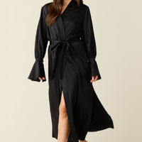 Juliette Luxe Satin Cuff Robe in Black