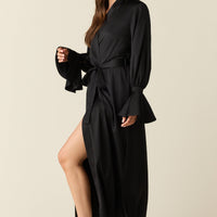 Juliette Luxe Satin Cuff Robe in Black