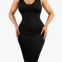 Shapewear Deep V-Neck Tummy Control Midi Dress