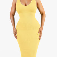 Shapewear Deep V-Neck Tummy Control Midi Dress