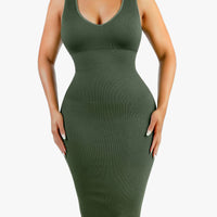Shapewear Deep V-Neck Tummy Control Midi Dress