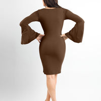 Shapewear Bell Sleeve Square Neck Slimming Midi Dress