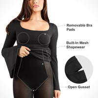 Shapewear Bell Sleeve Square Neck Slimming Midi Dress