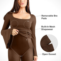 Shapewear Bell Sleeve Square Neck Slimming Midi Dress
