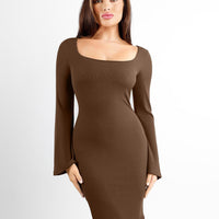 Shapewear Bell Sleeve Square Neck Slimming Midi Dress