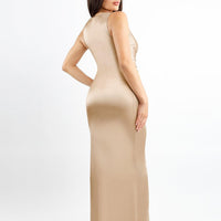 Shapewear Shine Deep V-Neck Bias Twist Hourglass Maxi Dress
