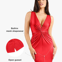 Shapewear Shine Deep V-Neck Bias Twist Hourglass Maxi Dress