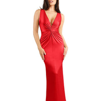 Shapewear Shine Deep V-Neck Bias Twist Hourglass Maxi Dress