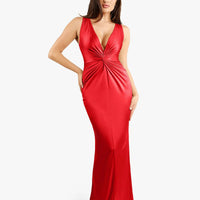 Shapewear Shine Deep V-Neck Bias Twist Hourglass Maxi Dress