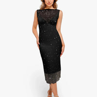 Shapewear Two-in-One Heat-Set Crystal Mesh Slim Midi Dress